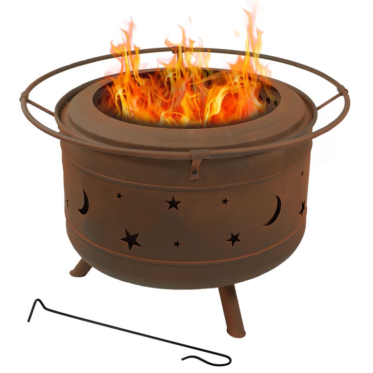 Sunnydaze 30 in Cosmic Steel Smokeless Fire Pit with Log Poker and Cover - Bronze