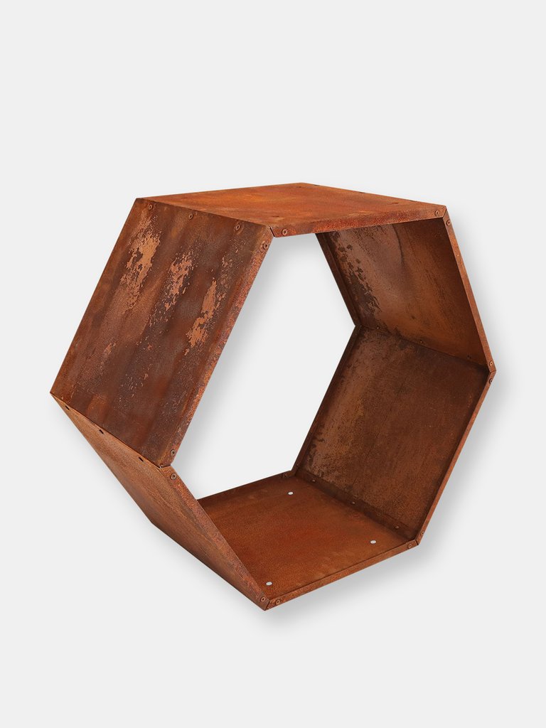 Sunnydaze 30 in Hexagon Rustic Honeycomb Firewood Log Rack - Rust - Rust Patina