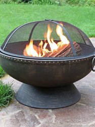 Sunnydaze 30 in Steel Fire Pit with Handles, Spark Screen, Poker, and Grate
