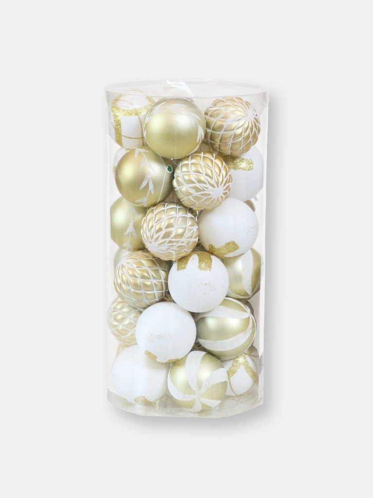 Sunnydaze 30-Piece Shatterproof Plastic Ornaments - Holiday Glitter - Gold