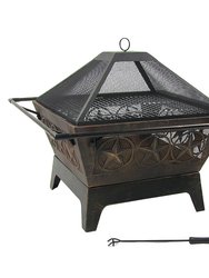 Sunnydaze 32 in Northern Galaxy Steel Fire Pit with Grate, Screen and Poker - Bronze