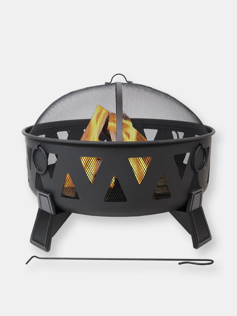 Sunnydaze 34 in Nordic-Inspired Steel Fire Pit with Spark Screen and Poker - Black