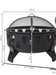 Sunnydaze 34 in Nordic-Inspired Steel Fire Pit with Spark Screen and Poker