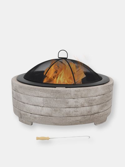 Sunnydaze Decor Sunnydaze 35 in Faux Stone Fire Pit with Handles and Spark Screen product