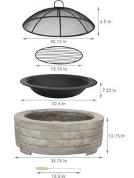 Sunnydaze 35 in Faux Stone Fire Pit with Handles and Spark Screen