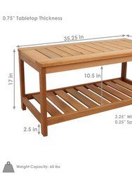 Sunnydaze 35.25 in Meranti Wood Rectangular Patio Coffee Table with Shelf