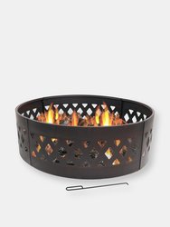 Sunnydaze 36 in Crossweave Steel Wood Burning Fire Pit Ring with Poker - Black