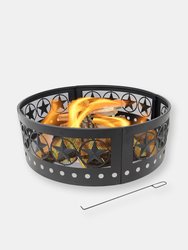 Sunnydaze 36 in Four-Star Cut-Out Wood Burning Fire Pit Ring with Poker - Black