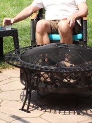 Sunnydaze 40 in Diamond Weave Steel Fire Pit with Spark Screen and Poker