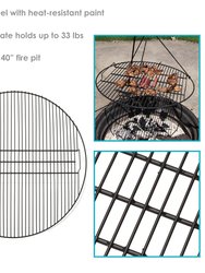 Sunnydaze 40 in Round Steel Fire Pit Cooking Grill with Heat Resistance