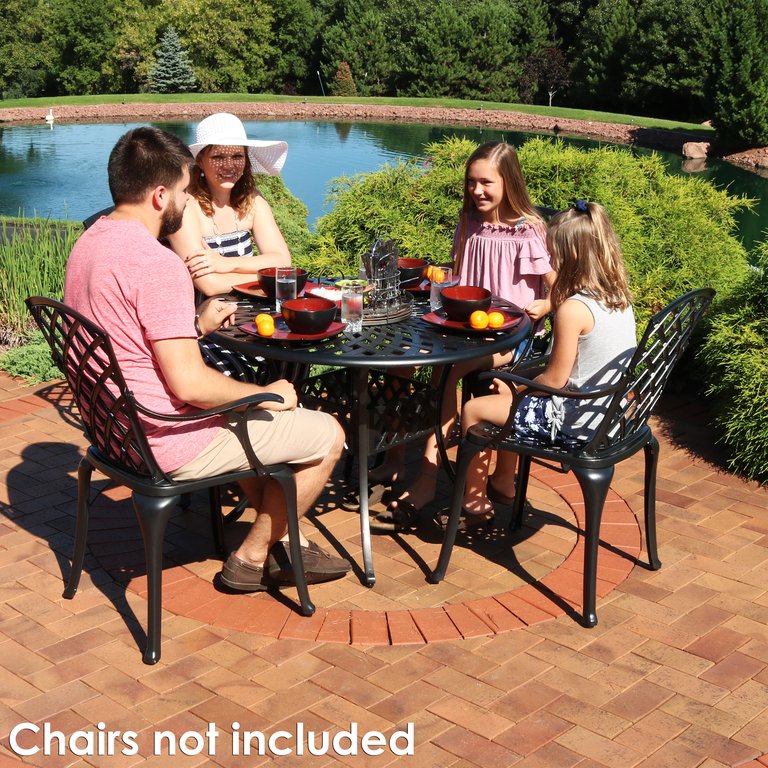 Sunnydaze 41.5 in Crossweave Cast Aluminum Round Patio Dining Table