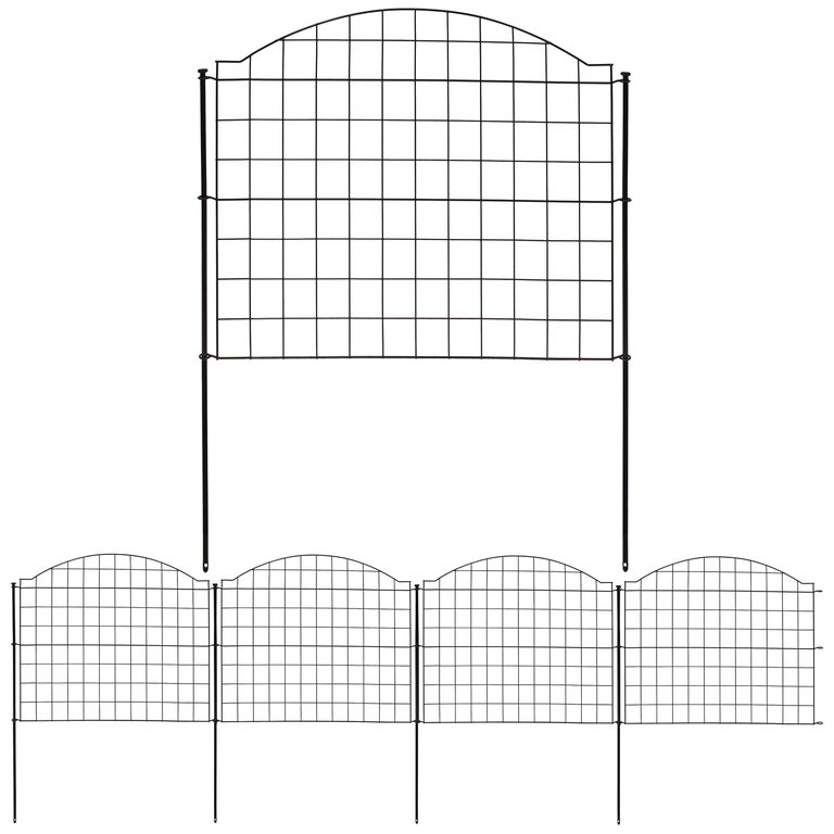 Sunnydaze 5-Piece Arched Grid Steel Garden Border Fence - 12.5 ft - Black - Black