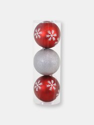 Sunnydaze 6" 3-Count Sparkle Christmas Ball Ornament Set - Silver/Red