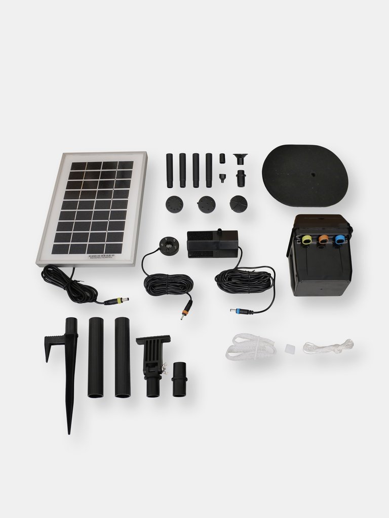 Sunnydaze 66 GPH Solar Pump and Panel Kit with Battery and Light - Black