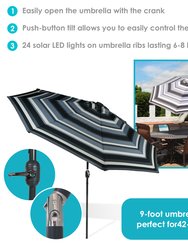Sunnydaze 9' Aluminum Outdoor Solar LED Lighted Umbrella with Tilt - Teal Stripe