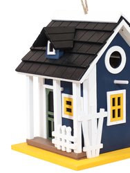 Sunnydaze 9.25 in Wooden Cozy Home Birdhouse with Solar LED Light - Blue - Dark Blue
