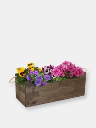 Sunnydaze Acacia Wood Rectangle Tray Planter with Handles/Liner - Brown