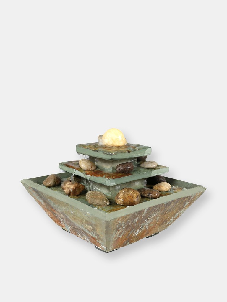 Sunnydaze Ascending Slate Indoor Water Fountain with LED Light - 8 in - Light Brown