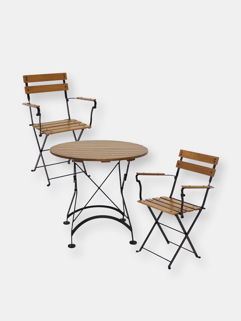 Sunnydaze Basic European Chestnut 3-Piece Patio Bistro Table and Chairs Set - Brown