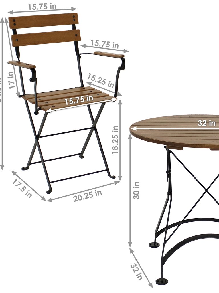 Sunnydaze Basic European Chestnut 3-Piece Patio Bistro Table and Chairs Set