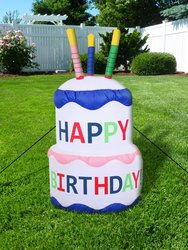Sunnydaze Birthday Cake LED Inflatable Yard Decoration - 4 ft