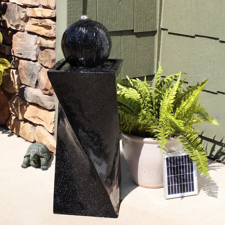 Sunnydaze Black Ball Solar Water Fountain with Battery/LED Lights - 30 in