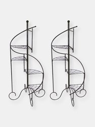 Sunnydaze Black Iron 4-Tier Spiral Staircase Plant Stand - 56 in - Set of 2 - Black