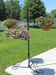 Sunnydaze Black Steel Hanging Basket Stand with 4 Adjustable Arms - 84 in