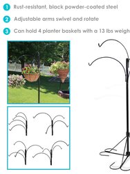 Sunnydaze Black Steel Hanging Basket Stand with 4 Adjustable Arms - 84 in