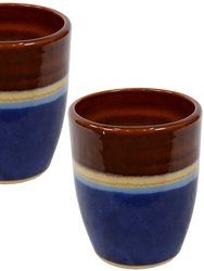 Sunnydaze Captivating Vista Ceramic Planter (Set Of 2) 11.5" - Beachcomber - Blue