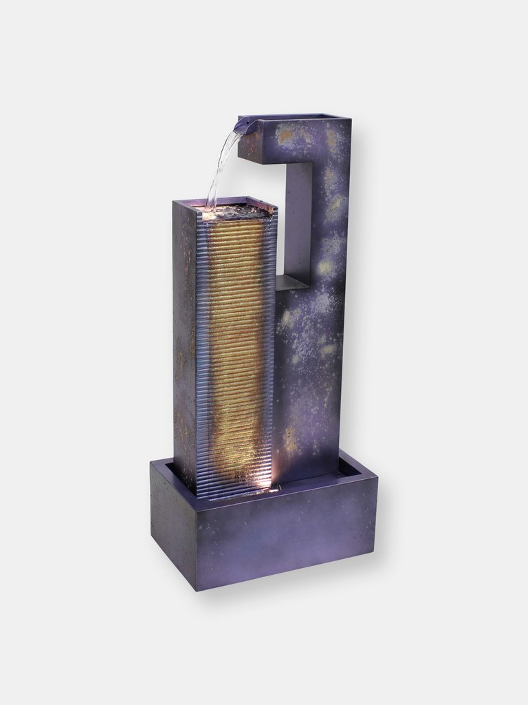 Sunnydaze Cascading Tower Metal Water Fountain with LED Lights - 32 in - Dark Purple