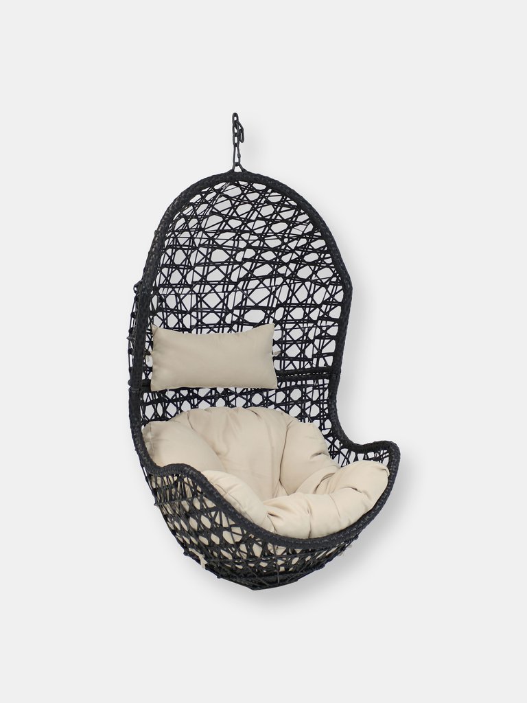 Sunnydaze Cordelia Hanging Basket Egg Chair Swing- Resin Wicker - Cream