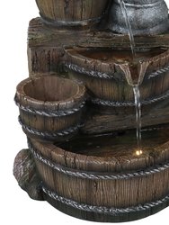 Sunnydaze Cozy Farmhouse Pump/Barrel Water Fountain with LED Lights - 23 in