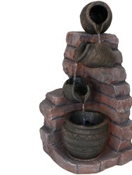 Sunnydaze Crumbling Bricks/Pots Solar Water Fountain with Battery - 27 in - Multi
