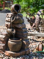Sunnydaze Crumbling Bricks/Pots Solar Water Fountain with Battery - 27 in