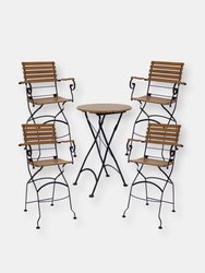 Sunnydaze Deluxe Chestnut 5-Piece Folding Patio Bar-Height Table and Chairs - Brown