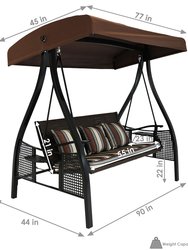 Sunnydaze Deluxe Steel Frame Brown Striped Cushion Canopy Swing with Side Tables