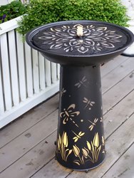 Sunnydaze Dragonfly Delight Metal Bird Bath Water Fountain with LED Lights