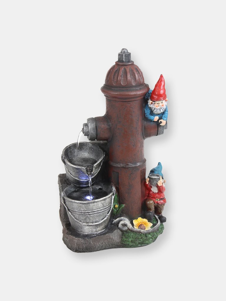 Sunnydaze Electric Fire Hydrant Gnome Water Fountain with LED Light - 16 in - Dark Red