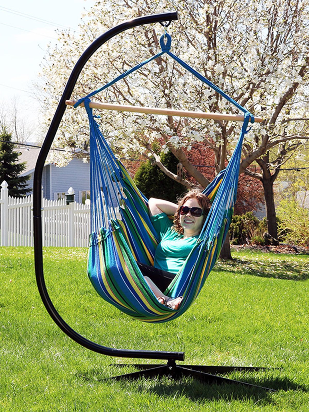 Sunyear Hammock Chair, Blue and White 