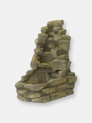 Sunnydaze Fiberglass Electric Outdoor Stone Waterfall Fountain - 37 in - Green