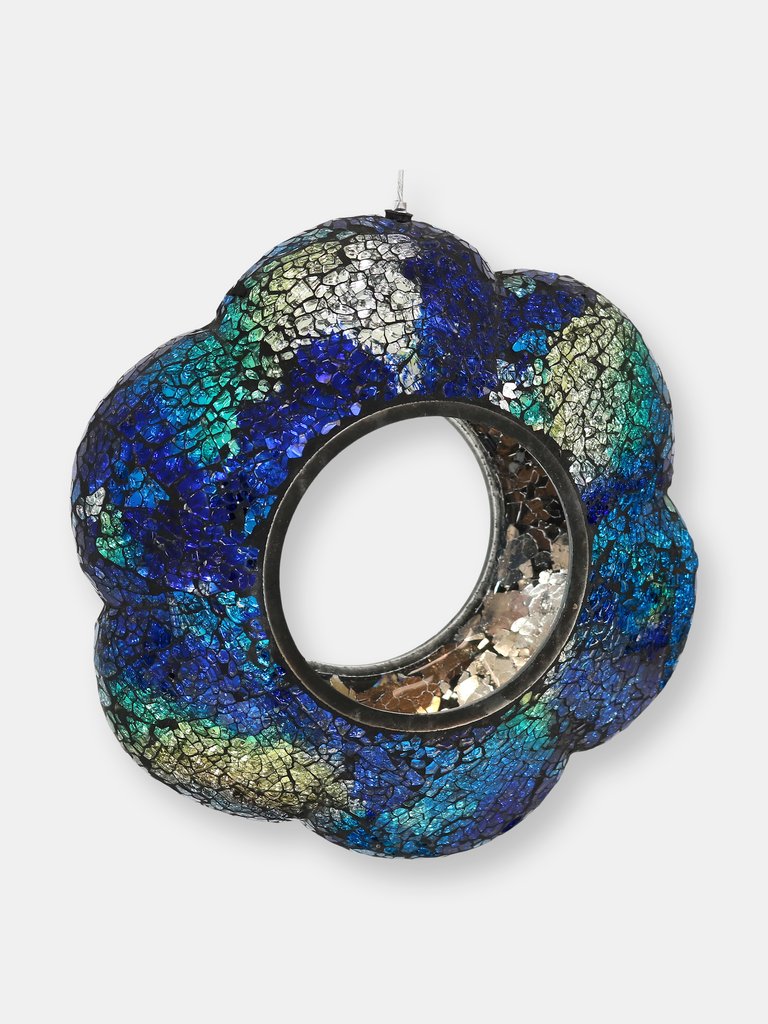 Sunnydaze Glass Indigo Flower Mosaic Fly-Through Hanging Bird Feeder - 10 in - Blue