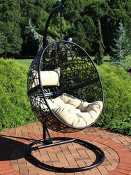 Sunnydaze Gray Jackson Hanging Basket Egg Chair Swing with Stand - Resin Wicker