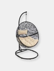 Sunnydaze Gray Jackson Hanging Basket Egg Chair Swing with Stand - Resin Wicker - Cream