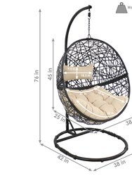 Sunnydaze Gray Jackson Hanging Basket Egg Chair Swing with Stand - Resin Wicker
