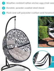 Sunnydaze Gray Jackson Hanging Basket Egg Chair Swing with Stand - Resin Wicker