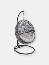 Sunnydaze Gray Jackson Hanging Basket Egg Chair Swing with Stand - Resin Wicker - Black