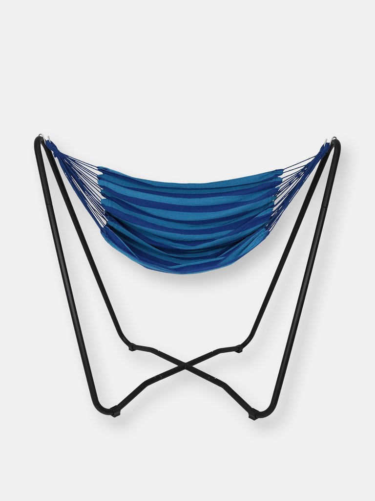 Sunnydaze Hanging Rope Hammock Chair Swing with Space-Saving Stand - Dark Blue