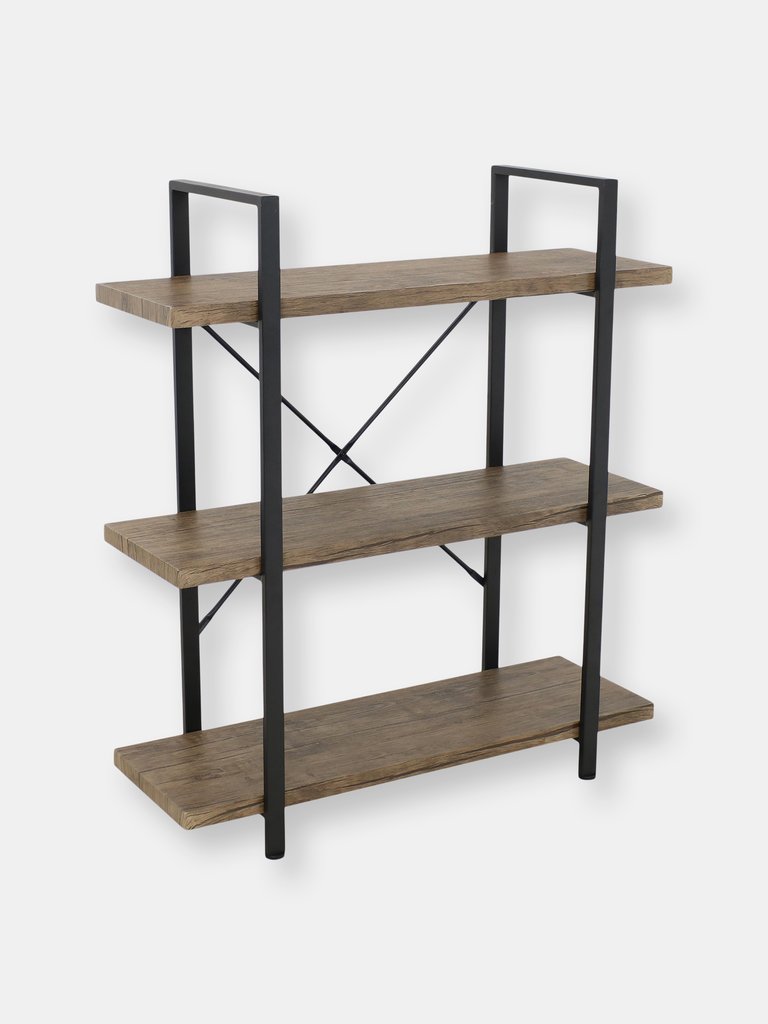 Sunnydaze Industrial Style 3-Tier Bookshelf - Wood Veneer Shelves - Dark Grey