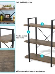 Sunnydaze Industrial Style 3-Tier Bookshelf - Wood Veneer Shelves